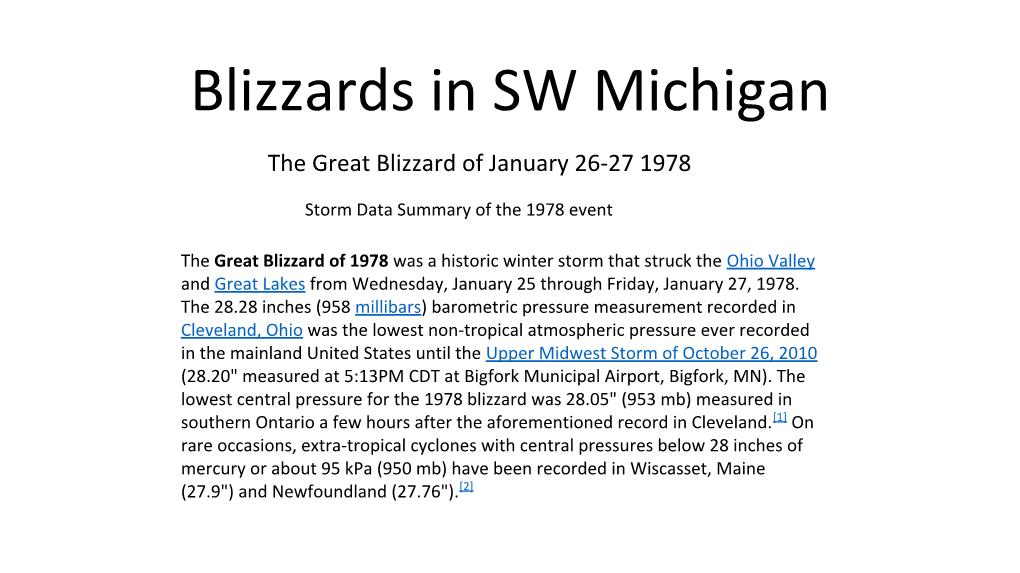 Blizzards in SW Michigan