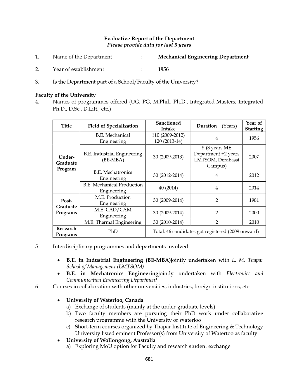 Mechanical Engineering Department