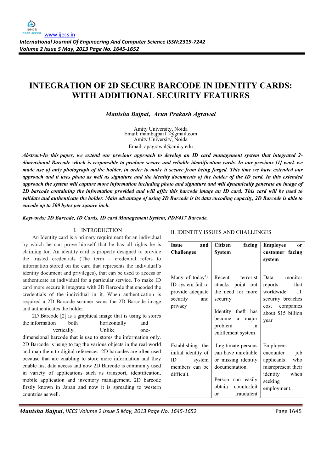 Integration of 2D Secure Barcode in Identity Cards: with Additional Security Features