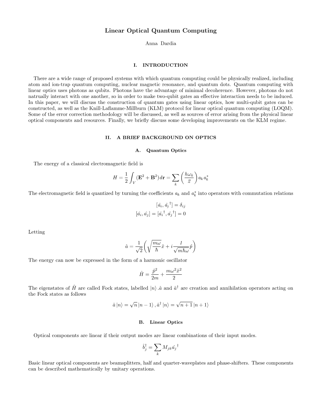 Linear Optical Quantum Computing