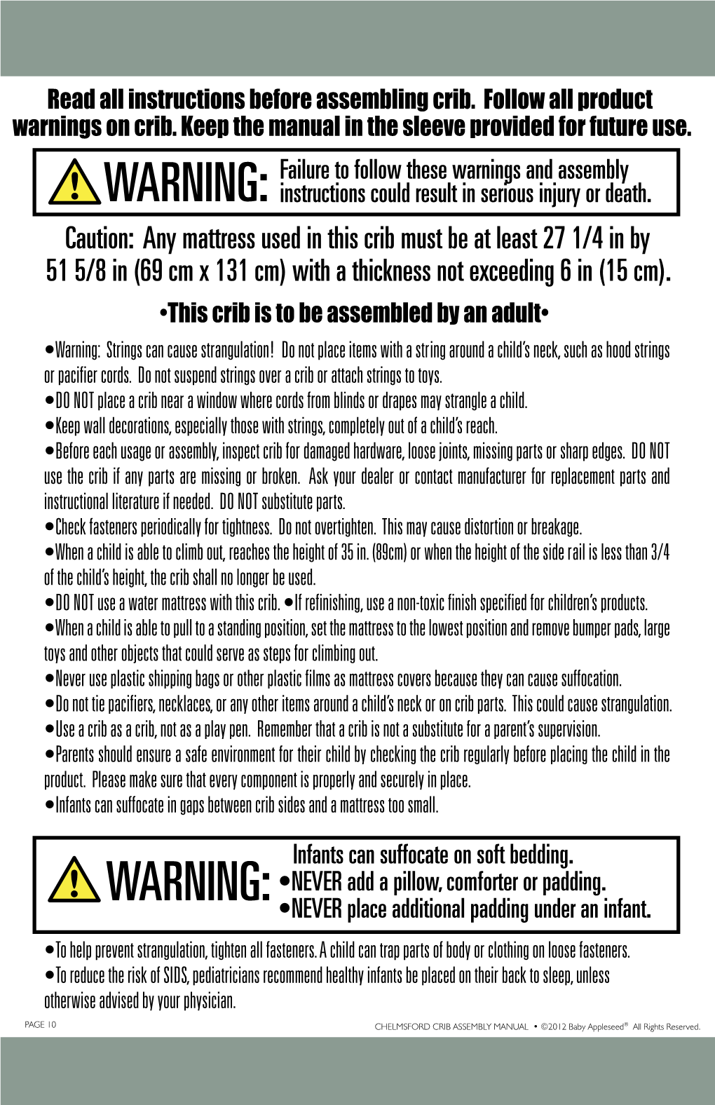 CHELMSFORD CRIB ASSEMBLY MANUAL • ©2012 Baby Appleseed® All Rights Reserved