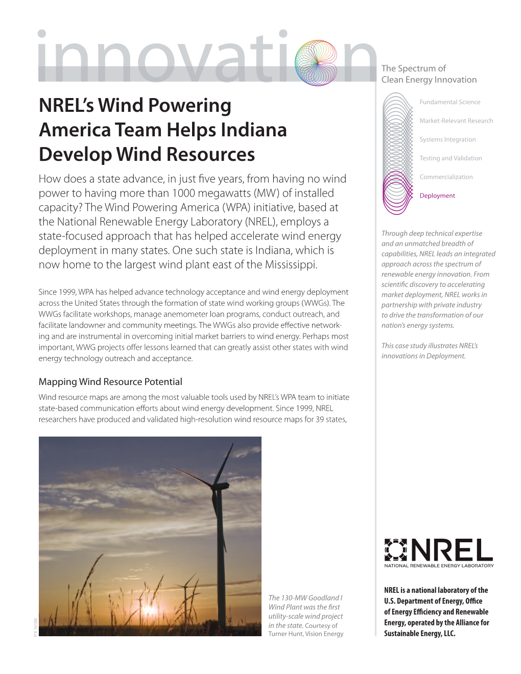 NREL's Wind Powering America Team Helps Indiana Develop Wind Resources (Fact Sheet), Innovation: the Spectrum of Clean Energy