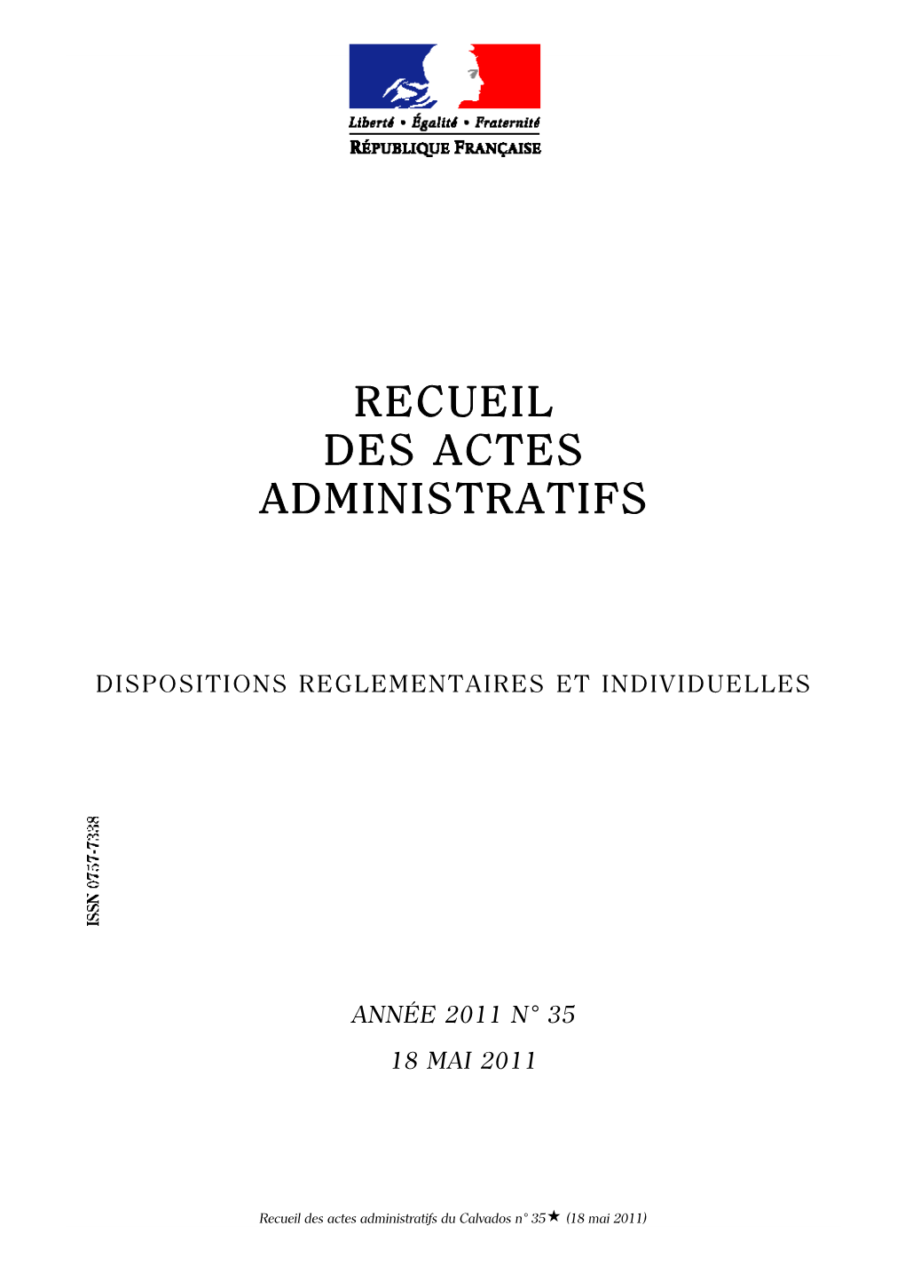 Recueil Des Actes Administratifs N° 35 Du 18 Mai