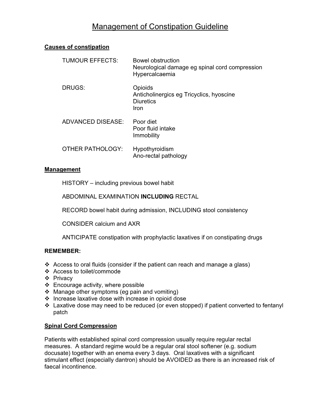 Management of Constipation Guideline