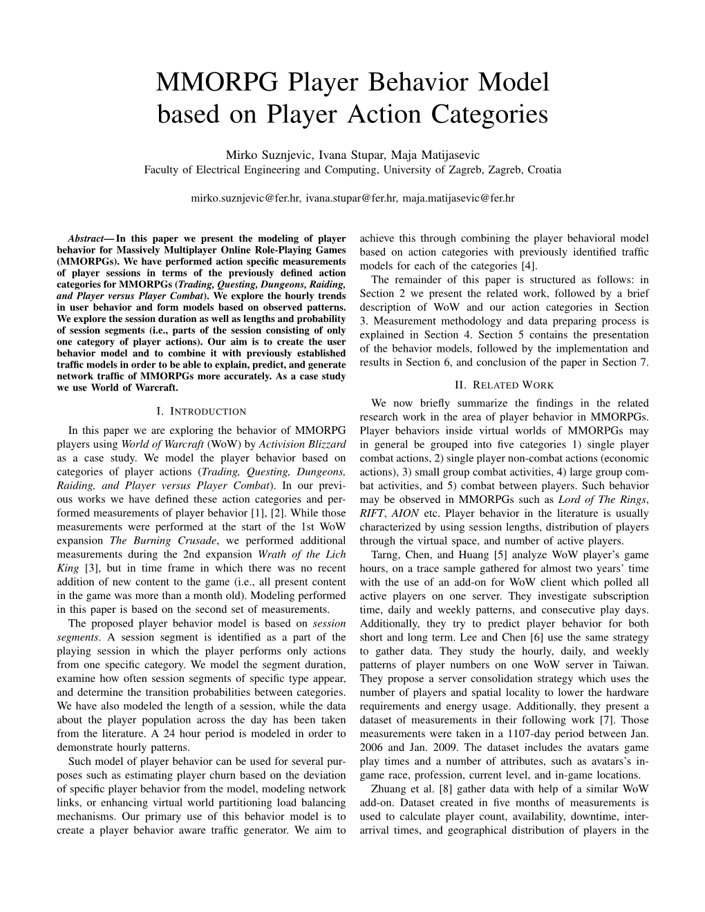 MMORPG Player Behavior Model Based on Player Action Categories