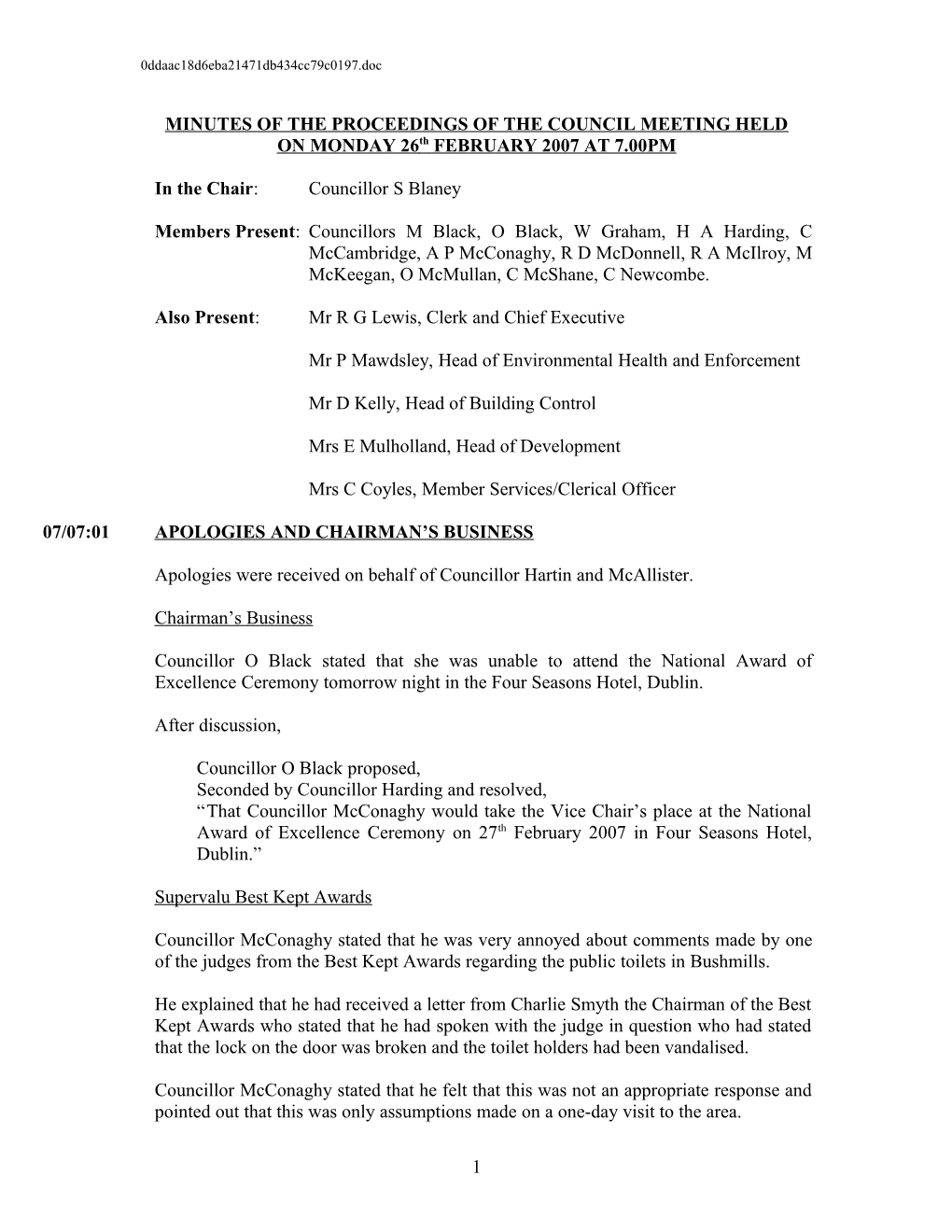 Minutes of the Proceedings of the Council Meeting Held s6