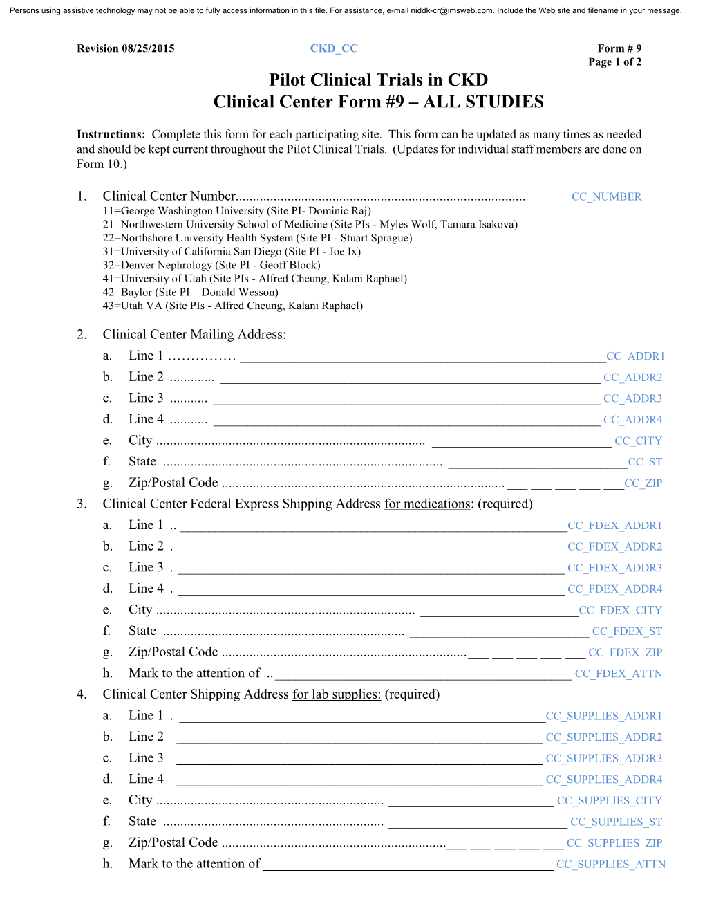 Forms Completion Schedule, Pages 1 and 2