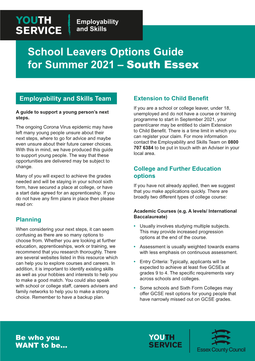 School Leavers Options Guide for Summer 2021 – South Essex