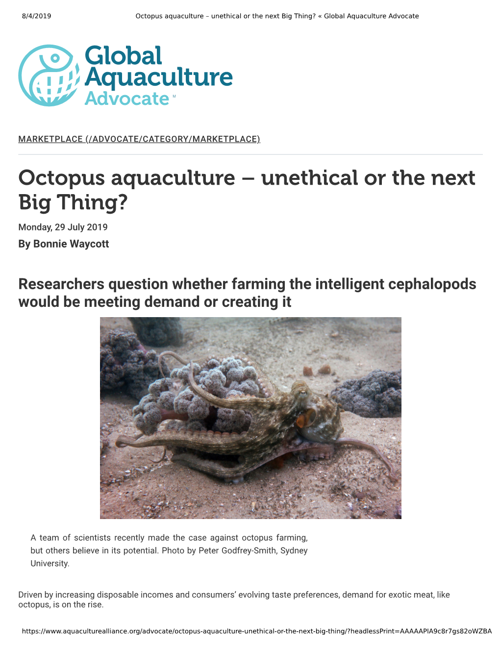 Octopus Aquaculture – Unethical Or the Next Big Thing? « Global Aquaculture Advocate