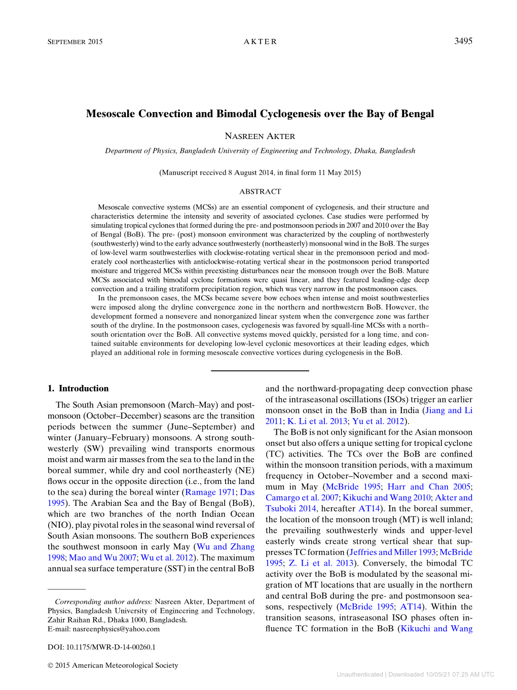 Mesoscale Convection and Bimodal Cyclogenesis Over the Bay of Bengal