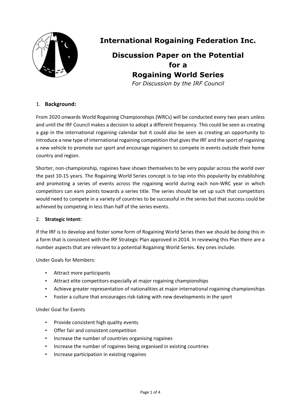 International Rogaining Federation Inc. Discussion Paper on the Potential