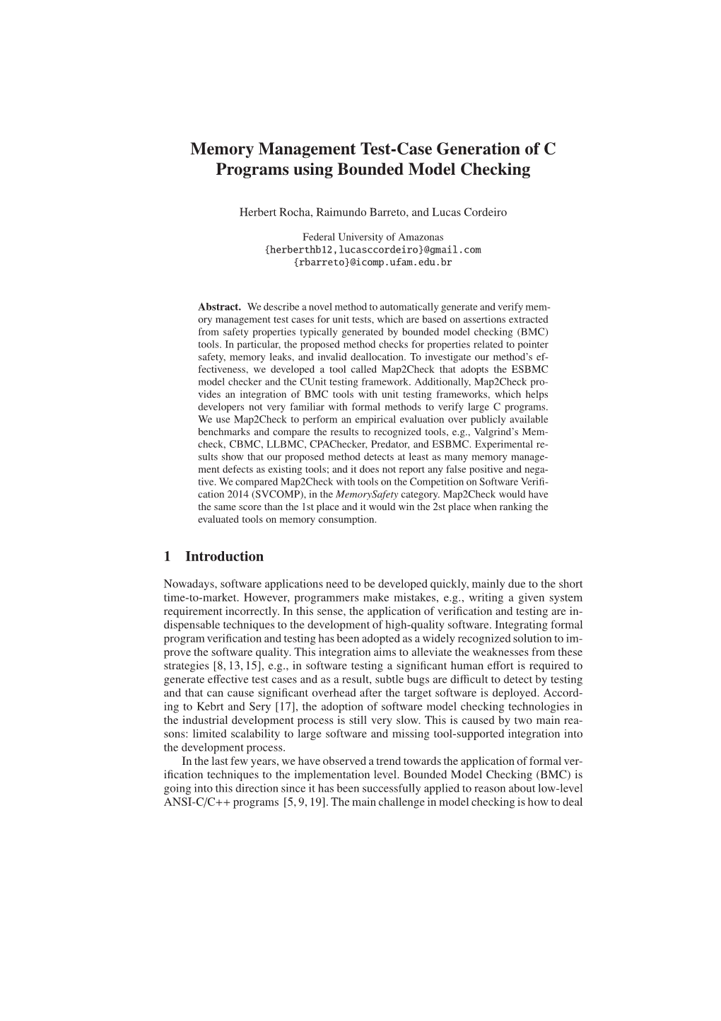 Memory Management Test-Case Generation of C Programs Using Bounded Model Checking