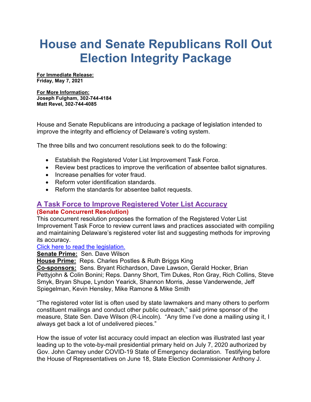 House and Senate Republicans Roll out Election Integrity Package