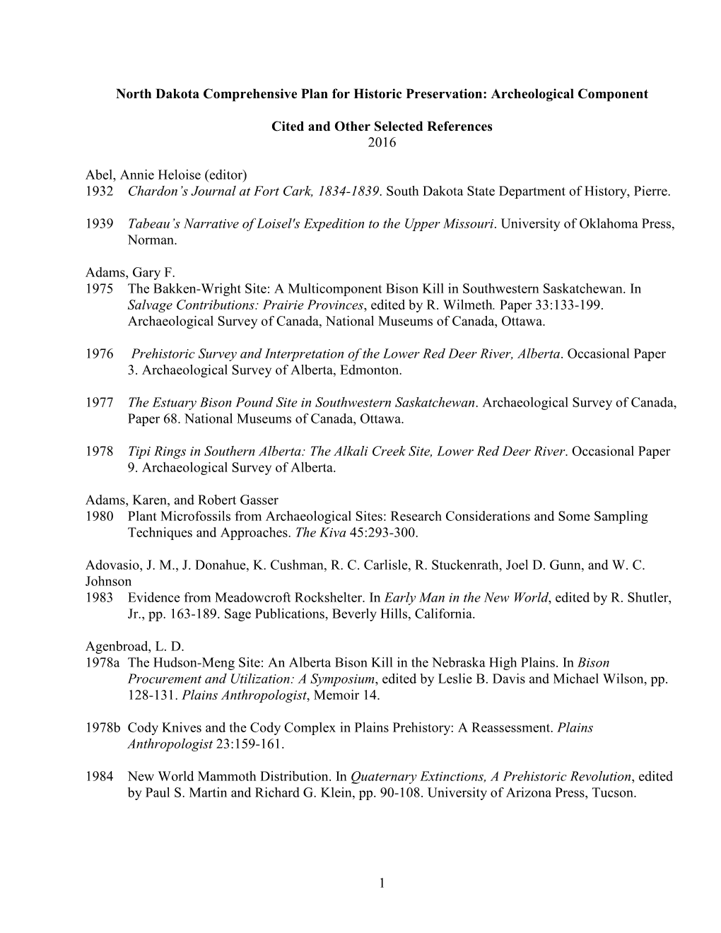 Cited and Selected Other References