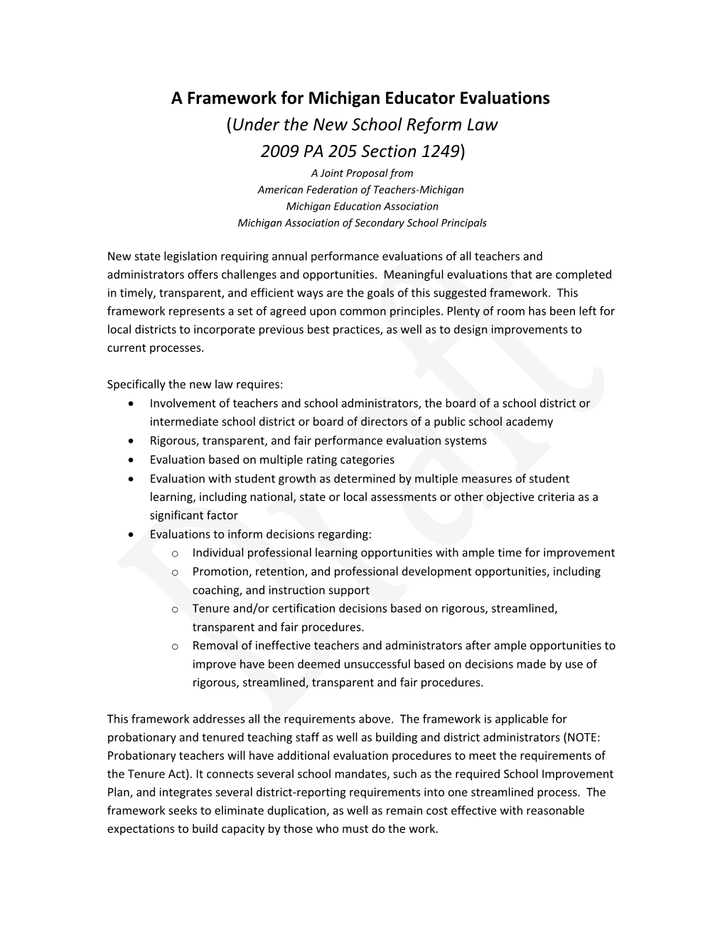 A Framework for Michigan Educator Evaluations