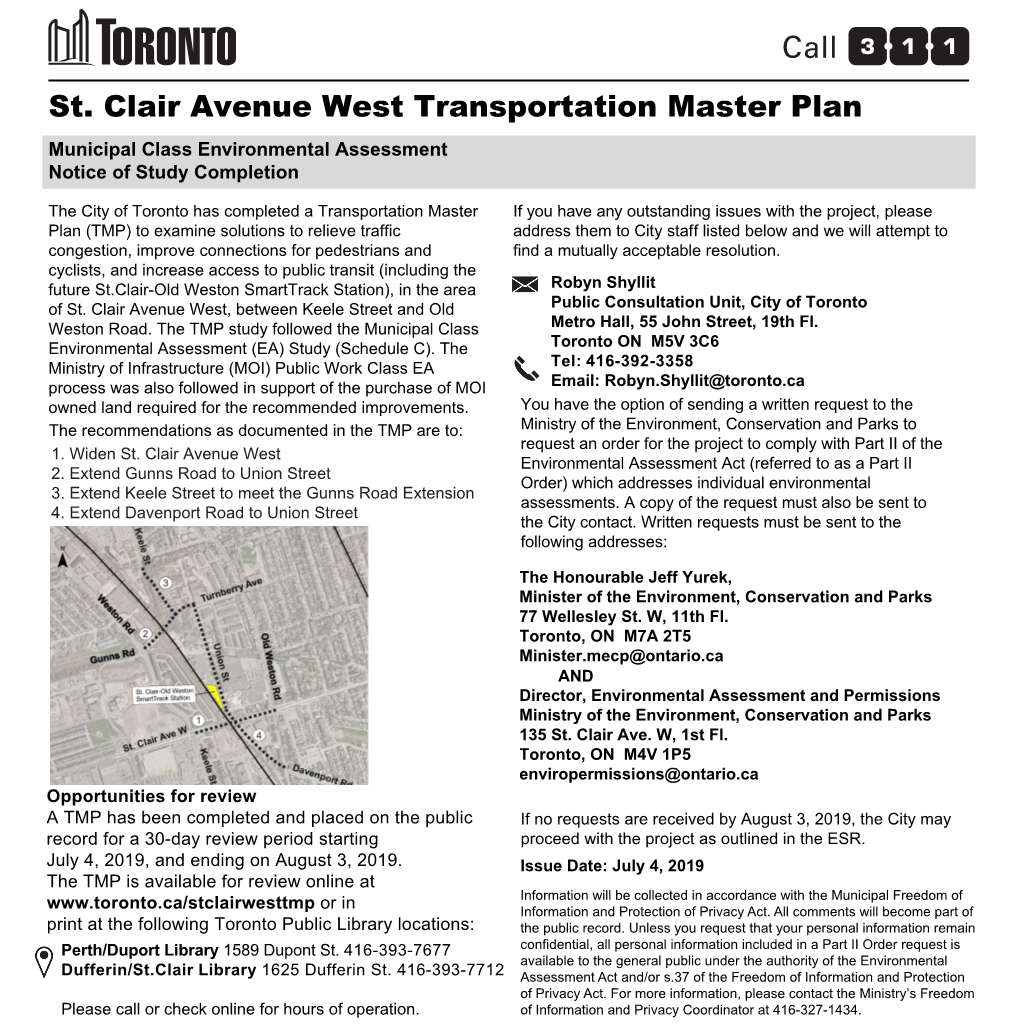 St. Clair Avenue West Transportation Master Plan St