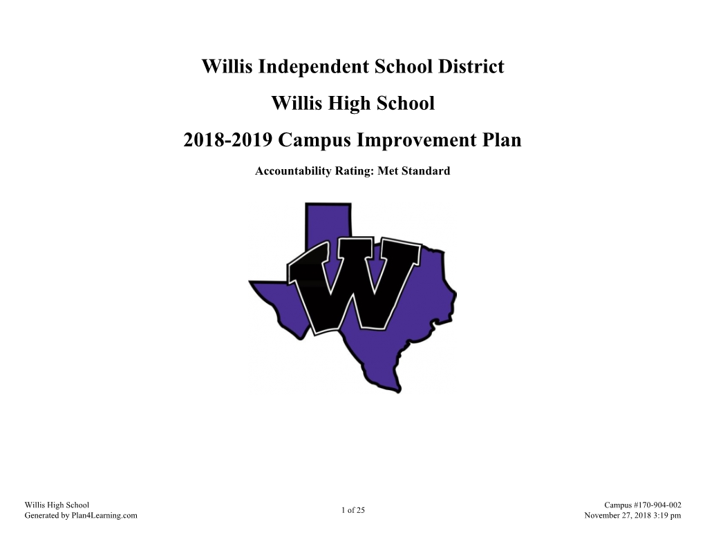 Willis High School Campus Improvement Plan 2018