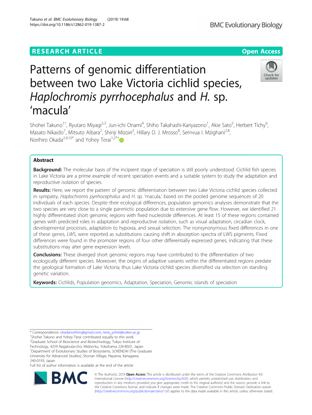 Patterns of Genomic Differentiation Between Two Lake Victoria Cichlid Species, Haplochromis Pyrrhocephalus and H. Sp. 'Macula