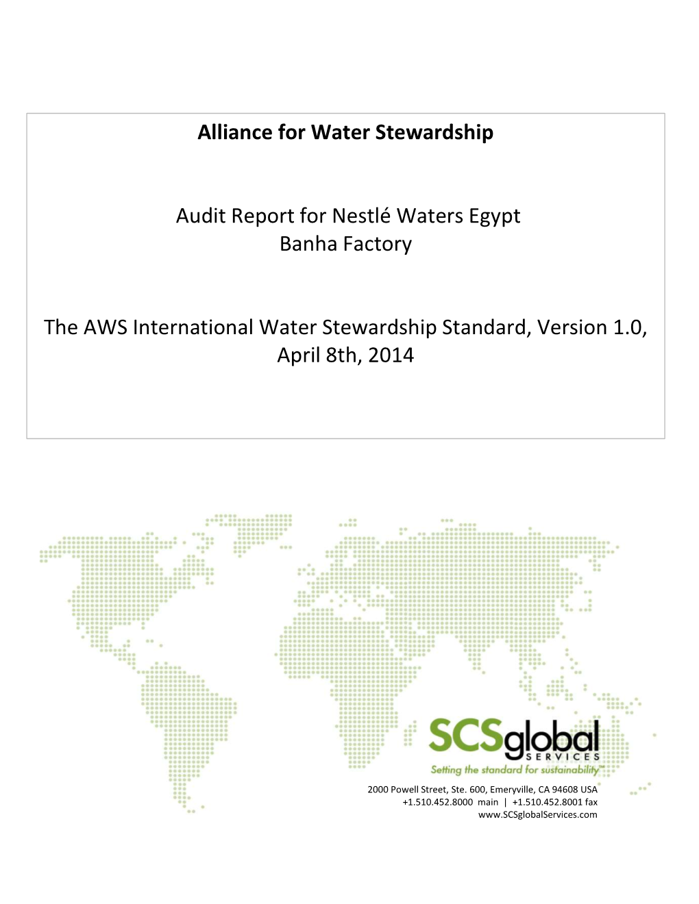 Alliance for Water Stewardship Audit Report for Nestlé Waters Egypt