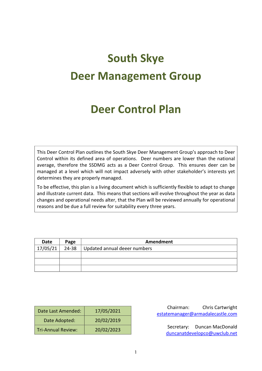 South Skye Deer Management Group Deer Control Plan