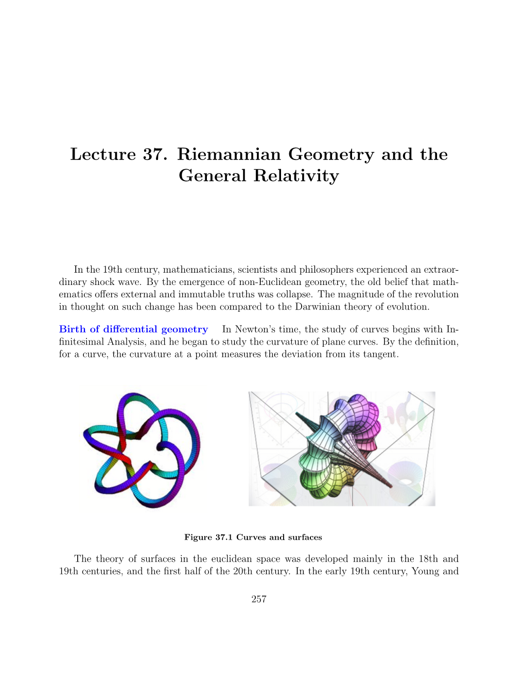 Lecture 37. Riemannian Geometry and the General Relativity