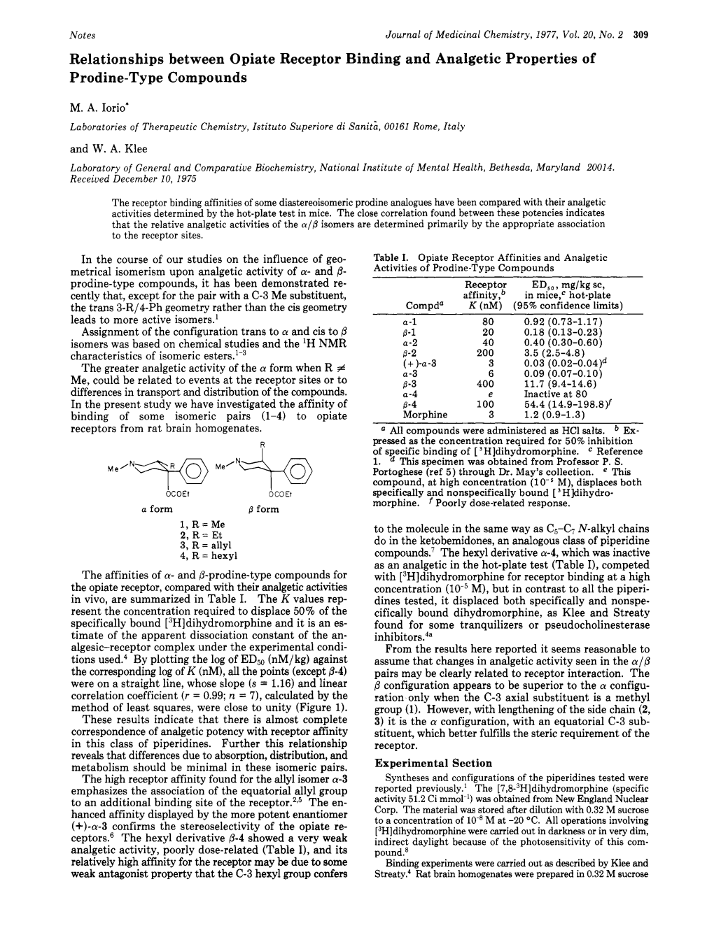 Relationships Between Opiate Receptor Binding and Analgetic Properties of Prodine-Type Compounds