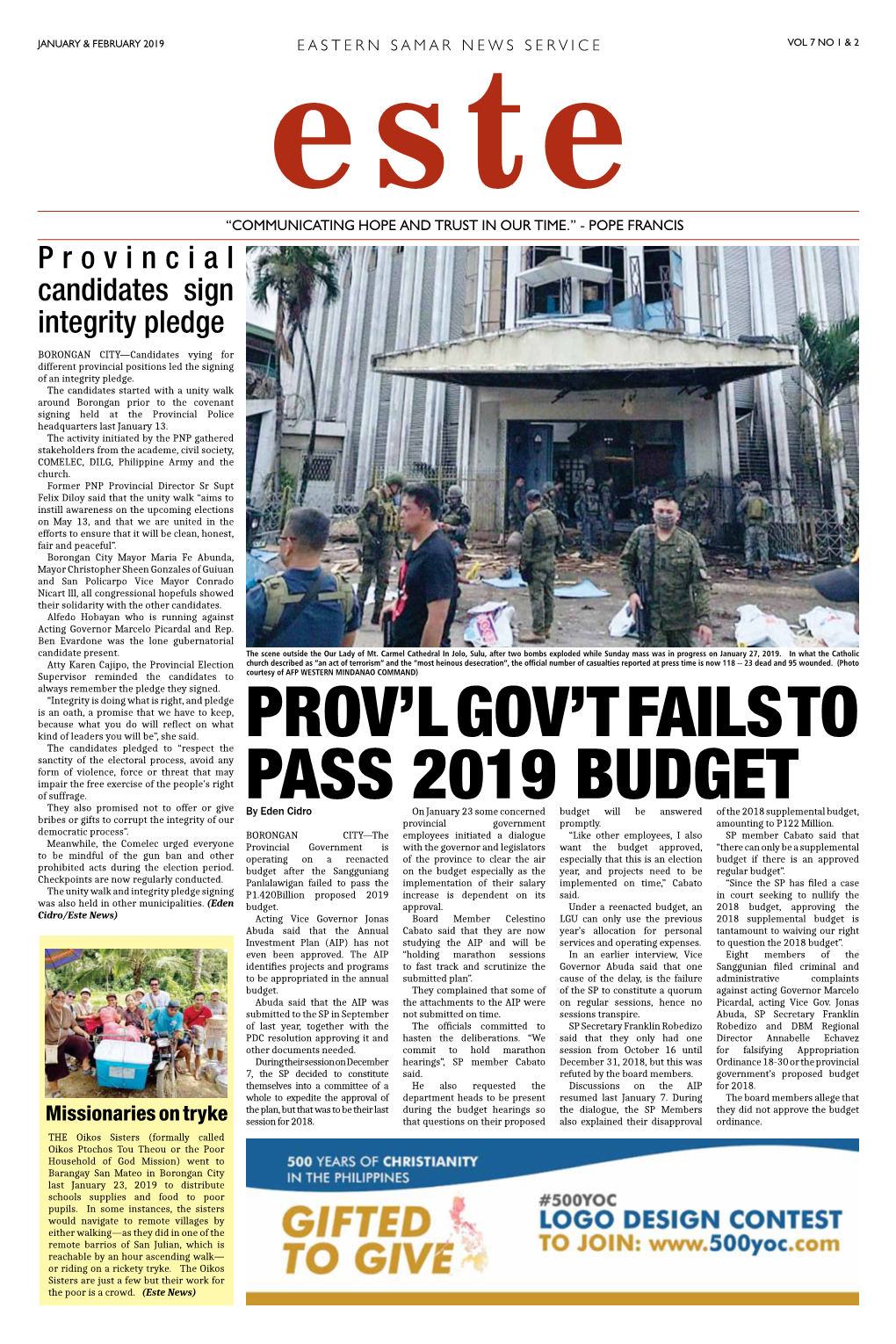 Prov'l Gov't Fails to Pass 2019 Budget