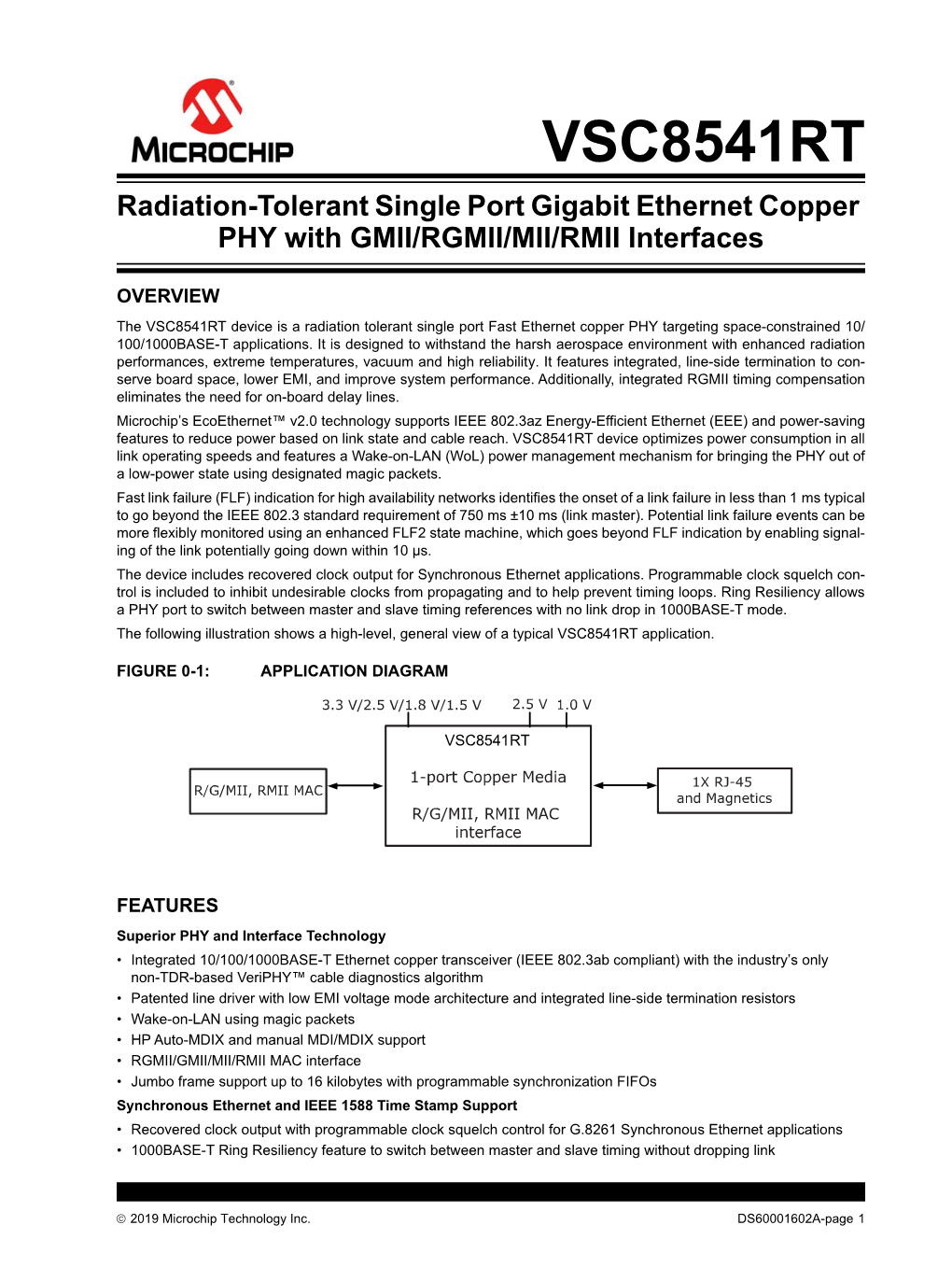 VSC8541RT Radiation-Tolerant Single Port Gigabit Ethernet Copper PHY with GMII/RGMII/MII/RMII Interfaces