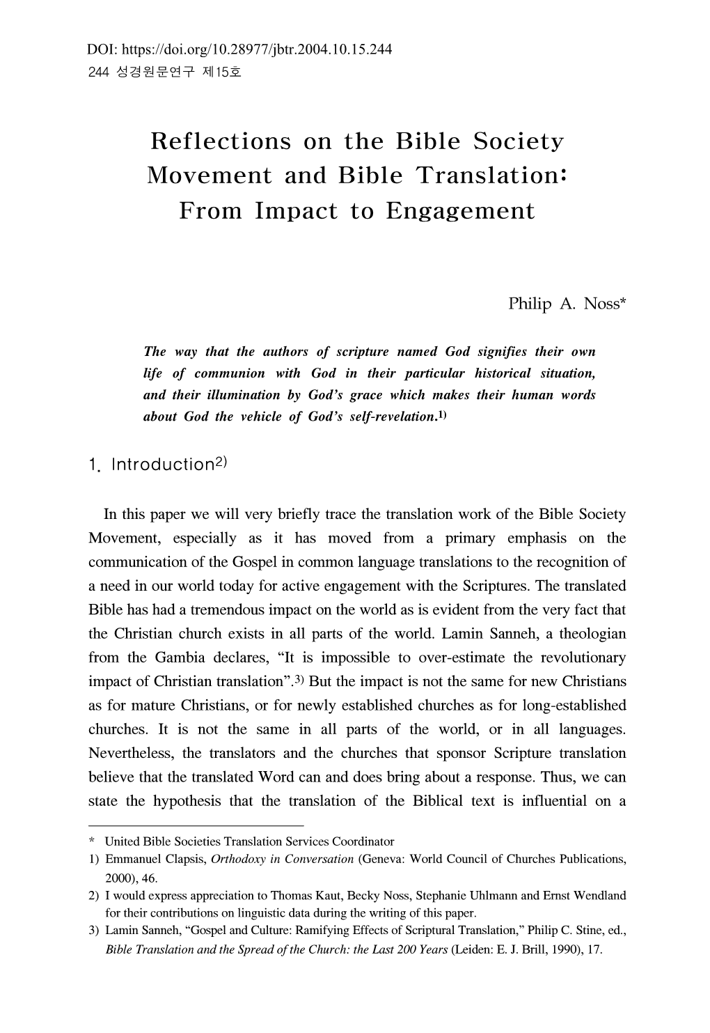 Reflections on the Bible Society Movement and Bible Translation: from Impact to Engagement