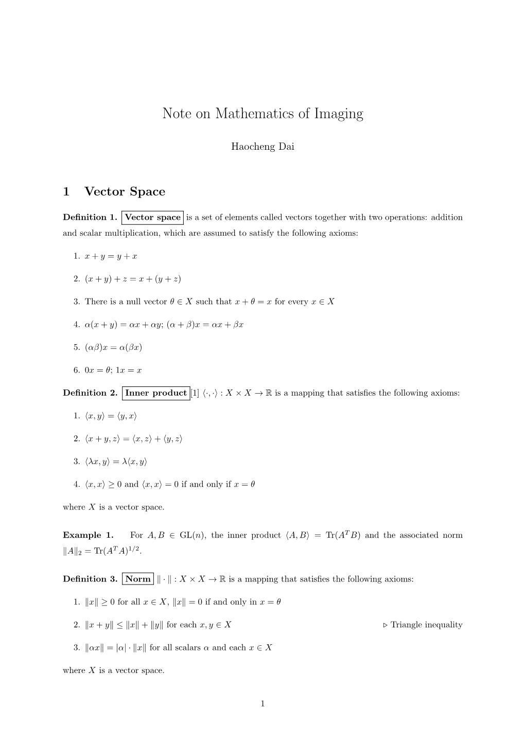 Note on Mathematics of Imaging