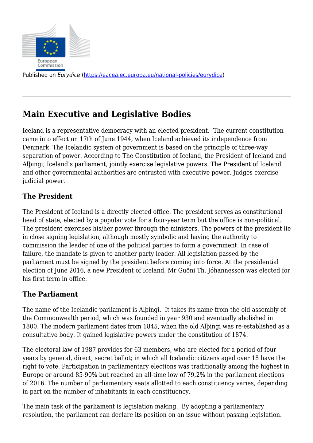 Executive and Legislative Bodies