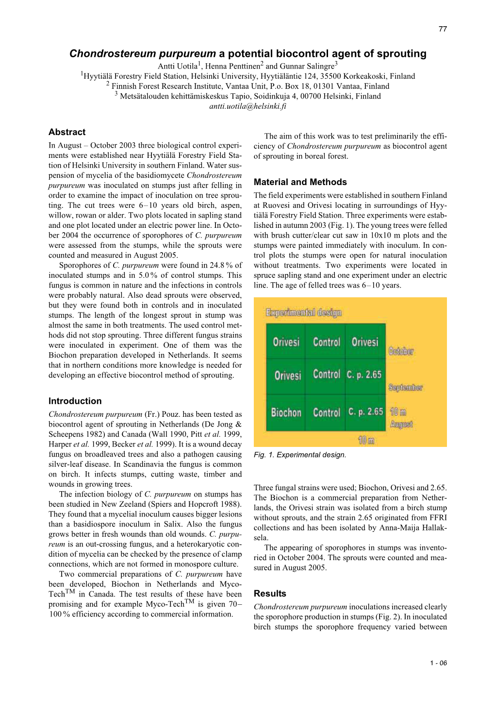 Chondrostereum Purpureum a Potential Biocontrol Agent of Sprouting