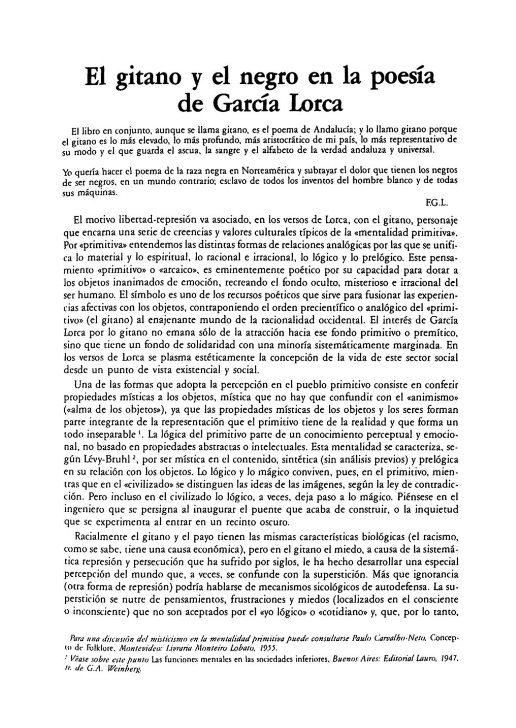 El Gitano Y El Negro En La Poesía De García Lorca / José Ortega