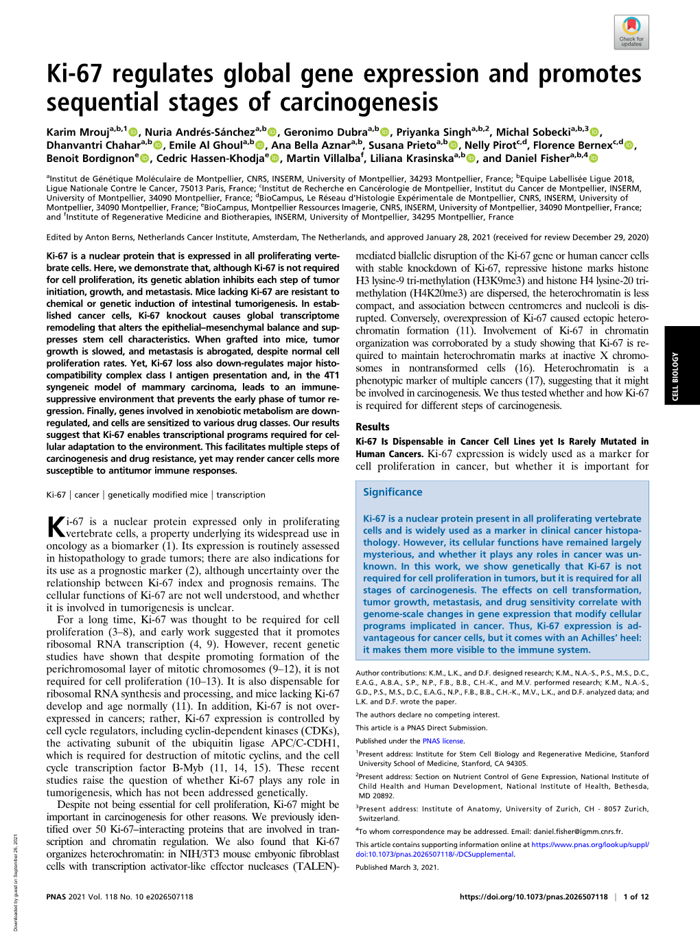 Ki-67 Regulates Global Gene Expression and Promotes Sequential Stages of Carcinogenesis