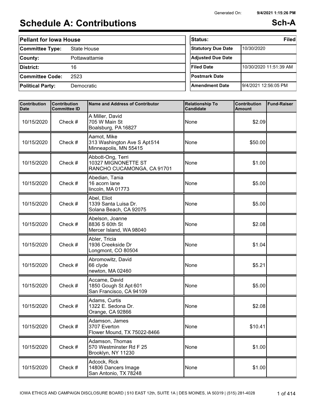 Pellant, Jennifer Pellant for Iowa House 2523 a Contributions.Pdf