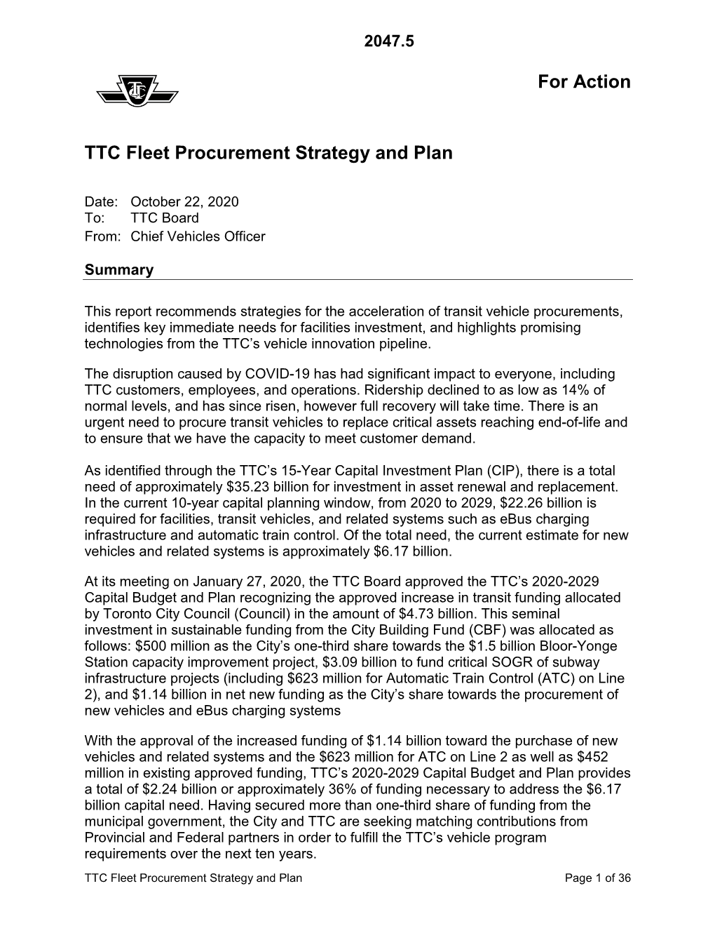 TTC Fleet Procurement Strategy and Plan