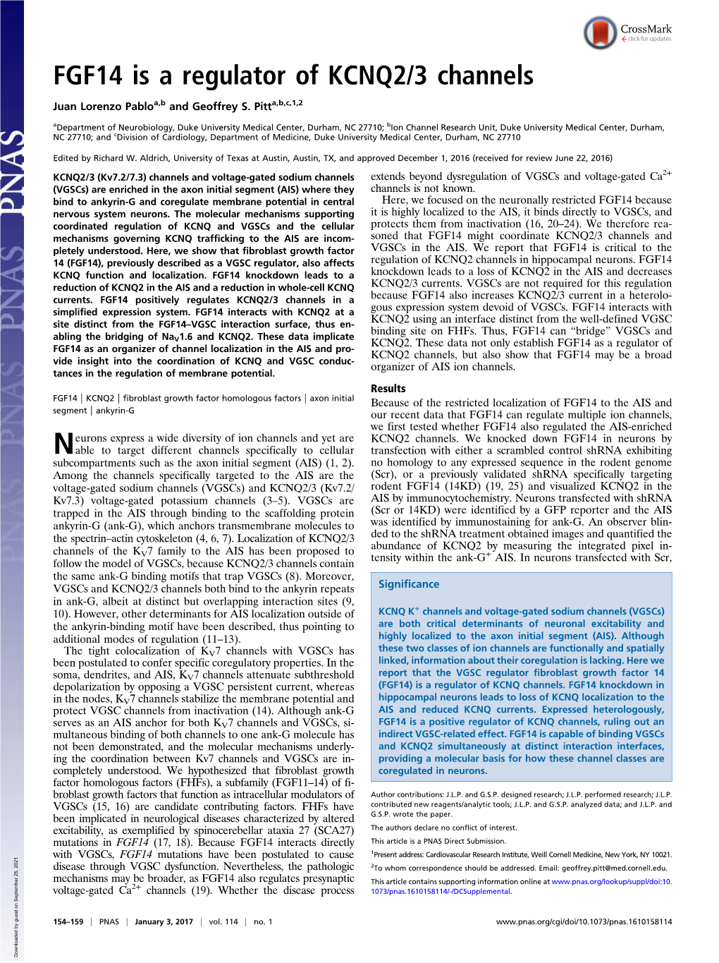 FGF14 Is a Regulator of KCNQ2/3 Channels