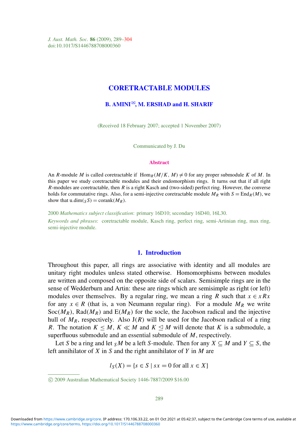 Coretractable Modules