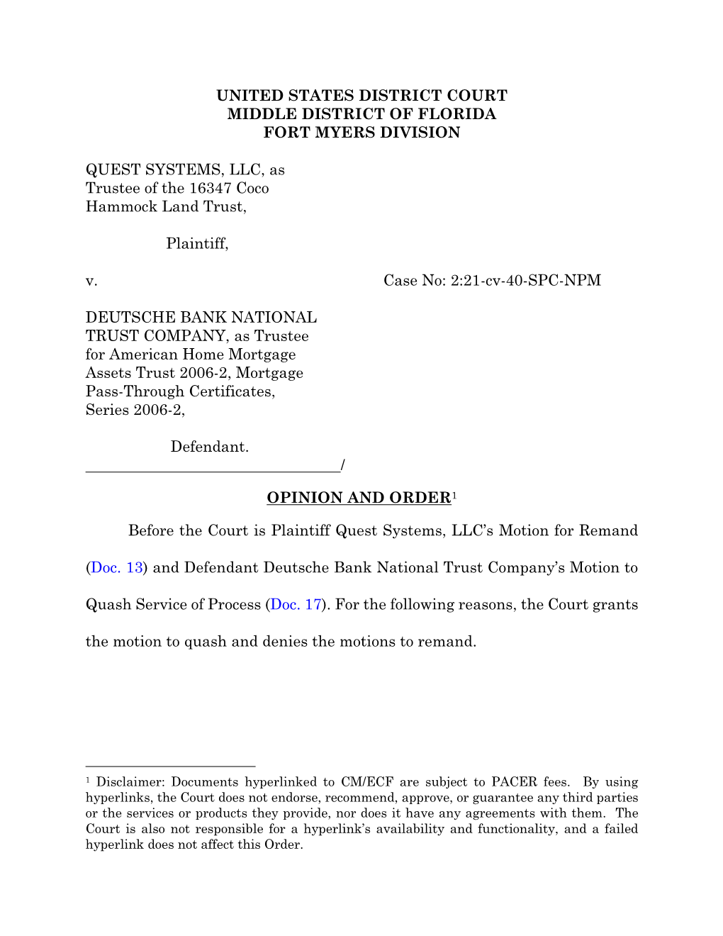 Plaintiff Quest Systems, LLC's Motion for Remand (Doc. [13])