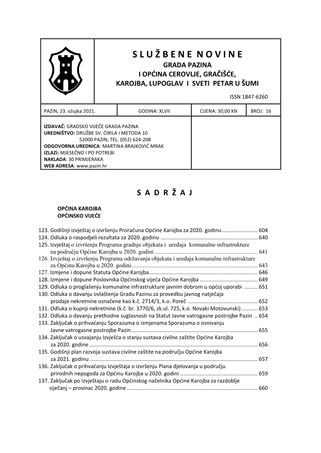 Službene Novine Br. 16/2021