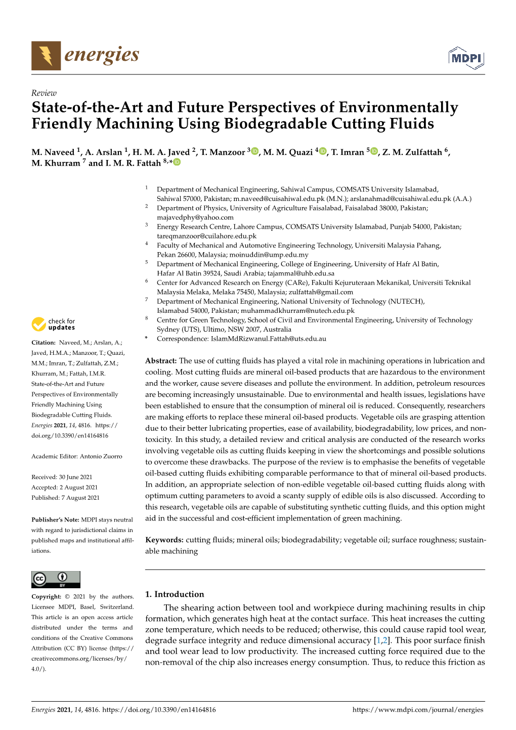 State-Of-The-Art and Future Perspectives of Environmentally Friendly Machining Using Biodegradable Cutting Fluids
