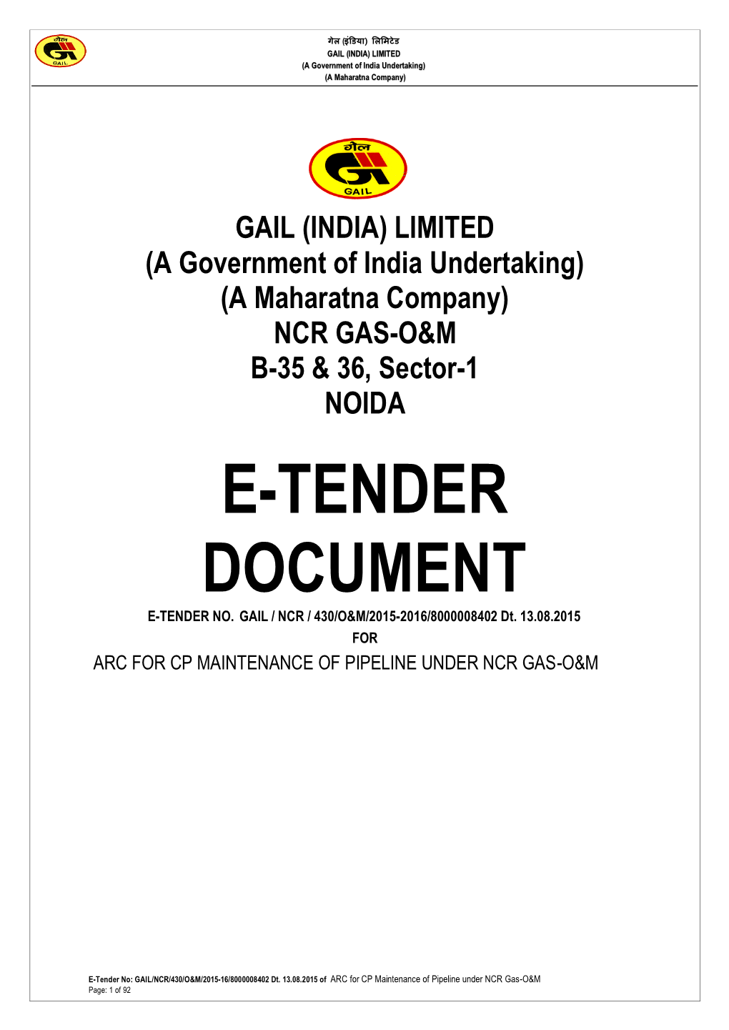 E-Tender Document E-Tender No