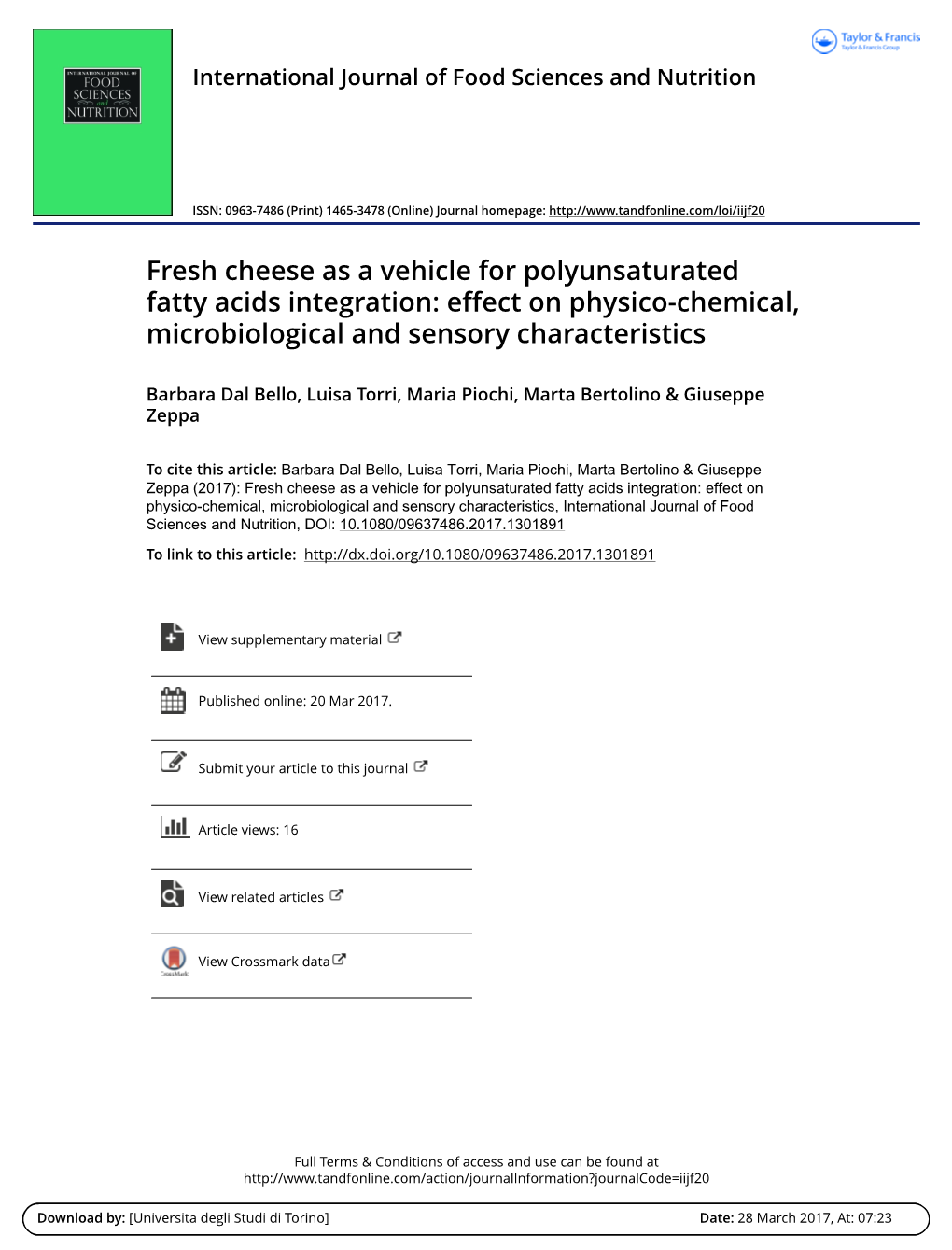 Fresh Cheese As a Vehicle for Polyunsaturated Fatty Acids Integration: Effect on Physico-Chemical, Microbiological and Sensory Characteristics