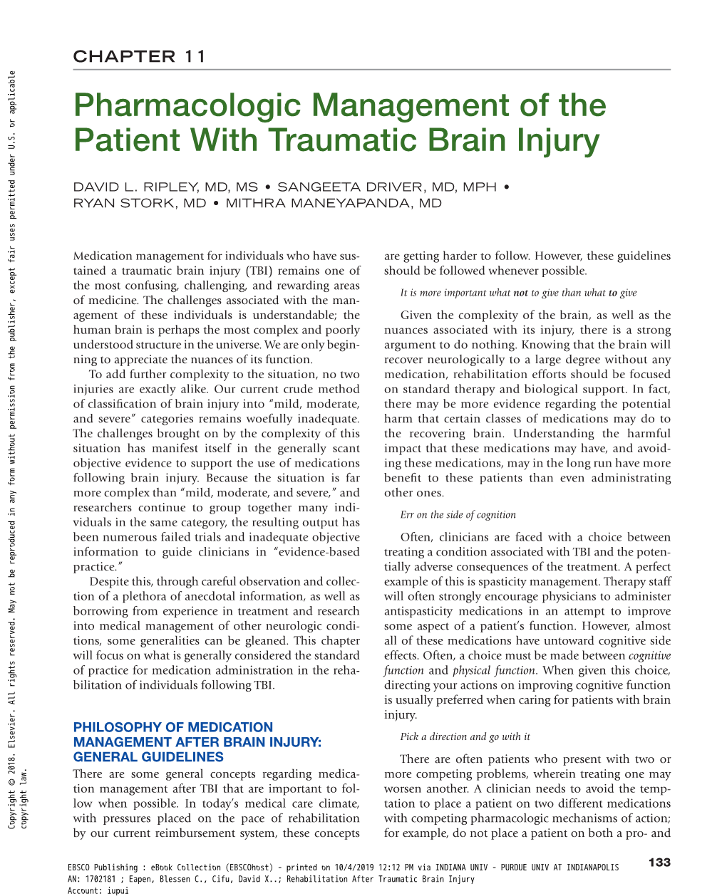 Pharmacologic Management of the Patient with Traumatic Brain Injury