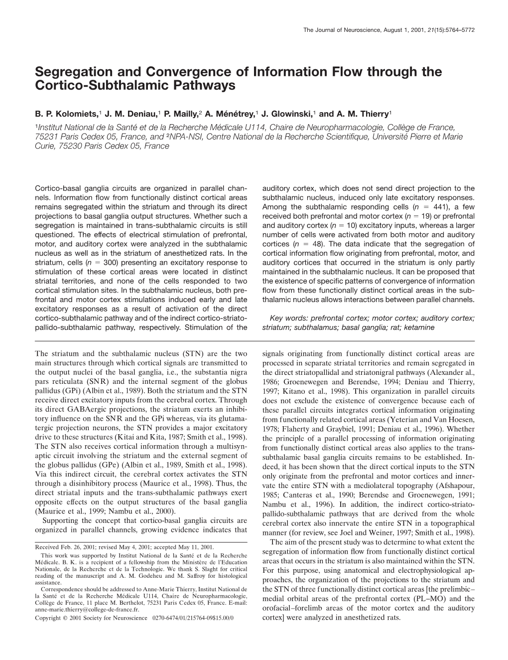 Segregation and Convergence of Information Flow Through the Cortico-Subthalamic Pathways