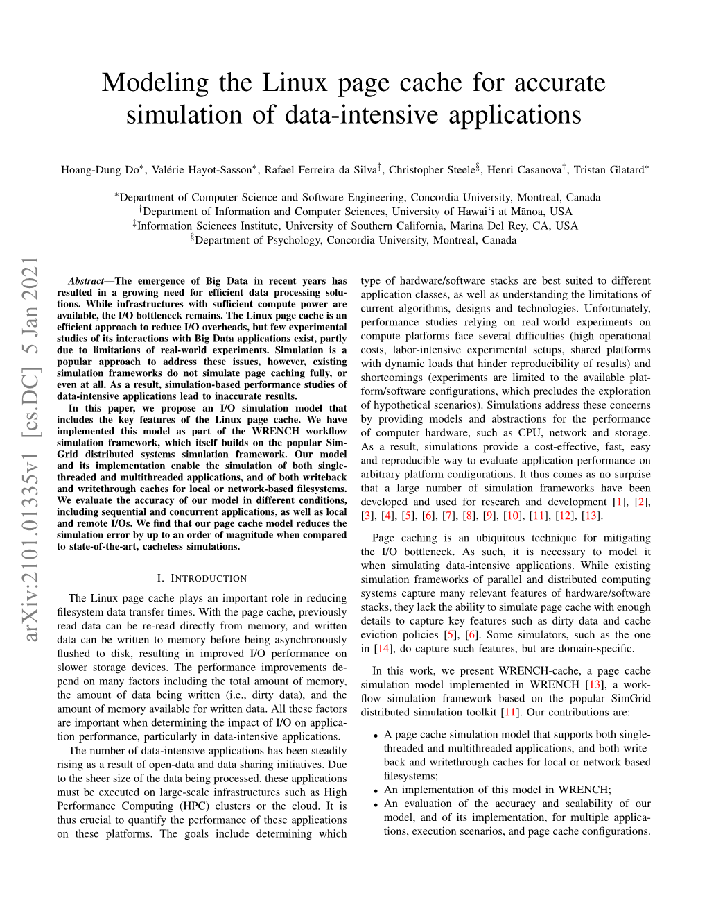 Modeling the Linux Page Cache for Accurate Simulation of Data-Intensive Applications