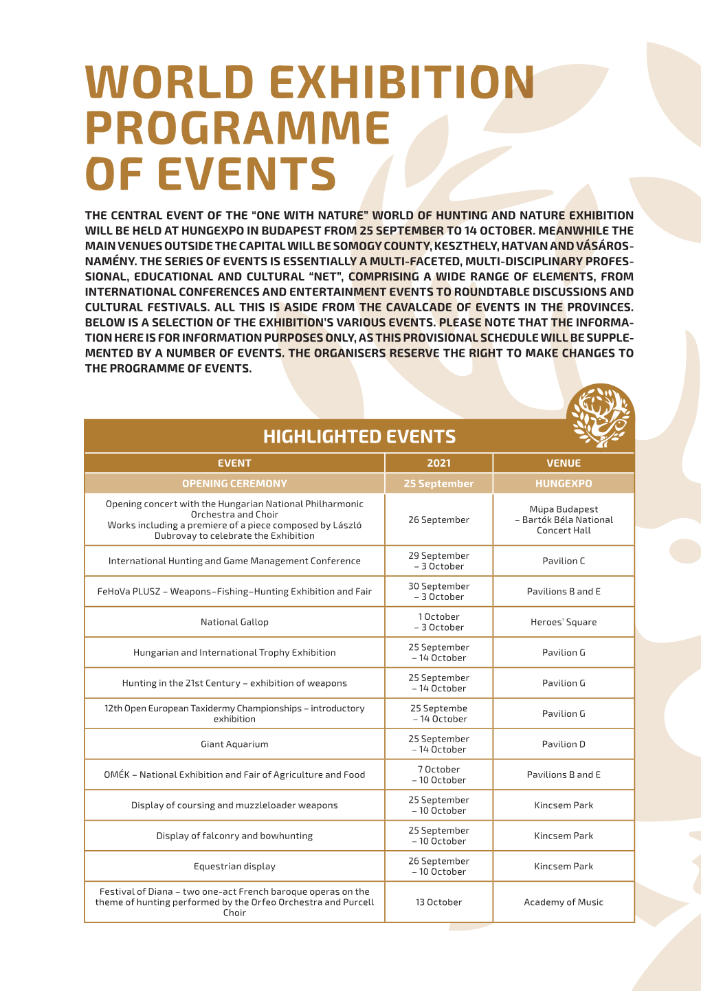 World Exhibition Programme of Events