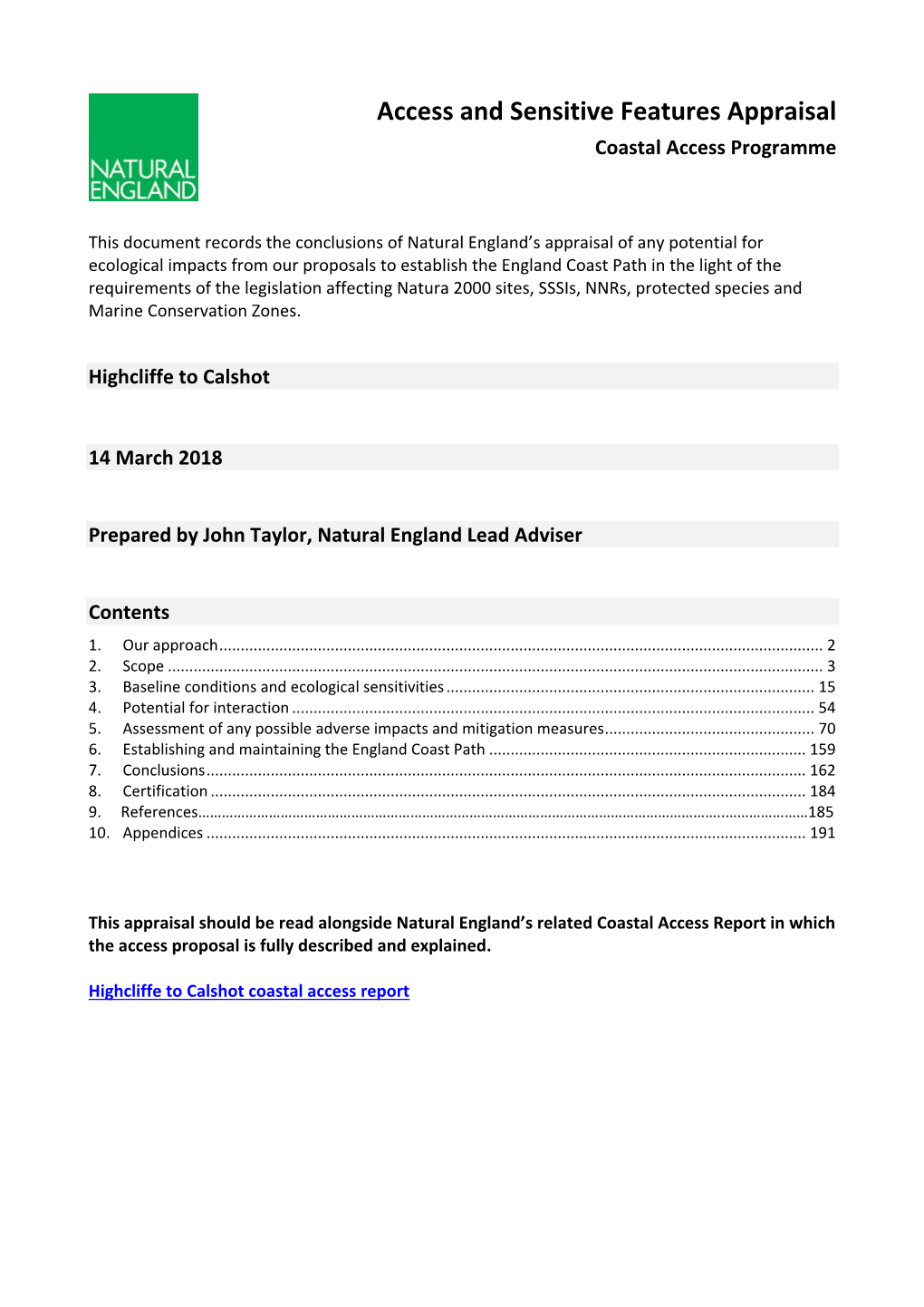 Access and Sensitive Features Appraisal Coastal Access Programme