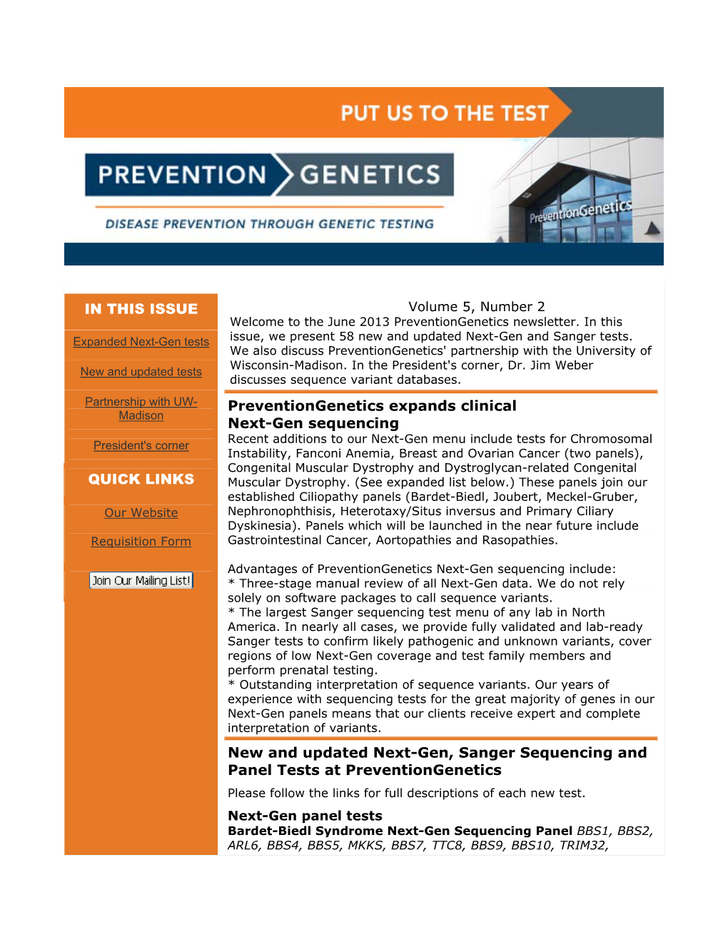 June 2013 Preventiongenetics Newsletter
