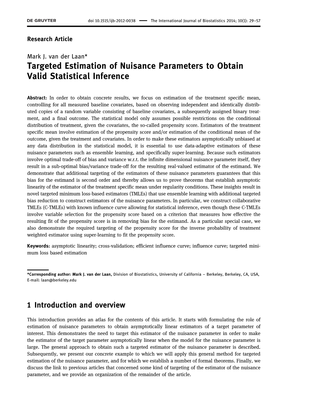 Targeted Estimation of Nuisance Parameters to Obtain Valid Statistical Inference